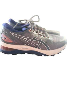 ASICS Woman’s Gray and Purple Running Shoes with Coral Highlights